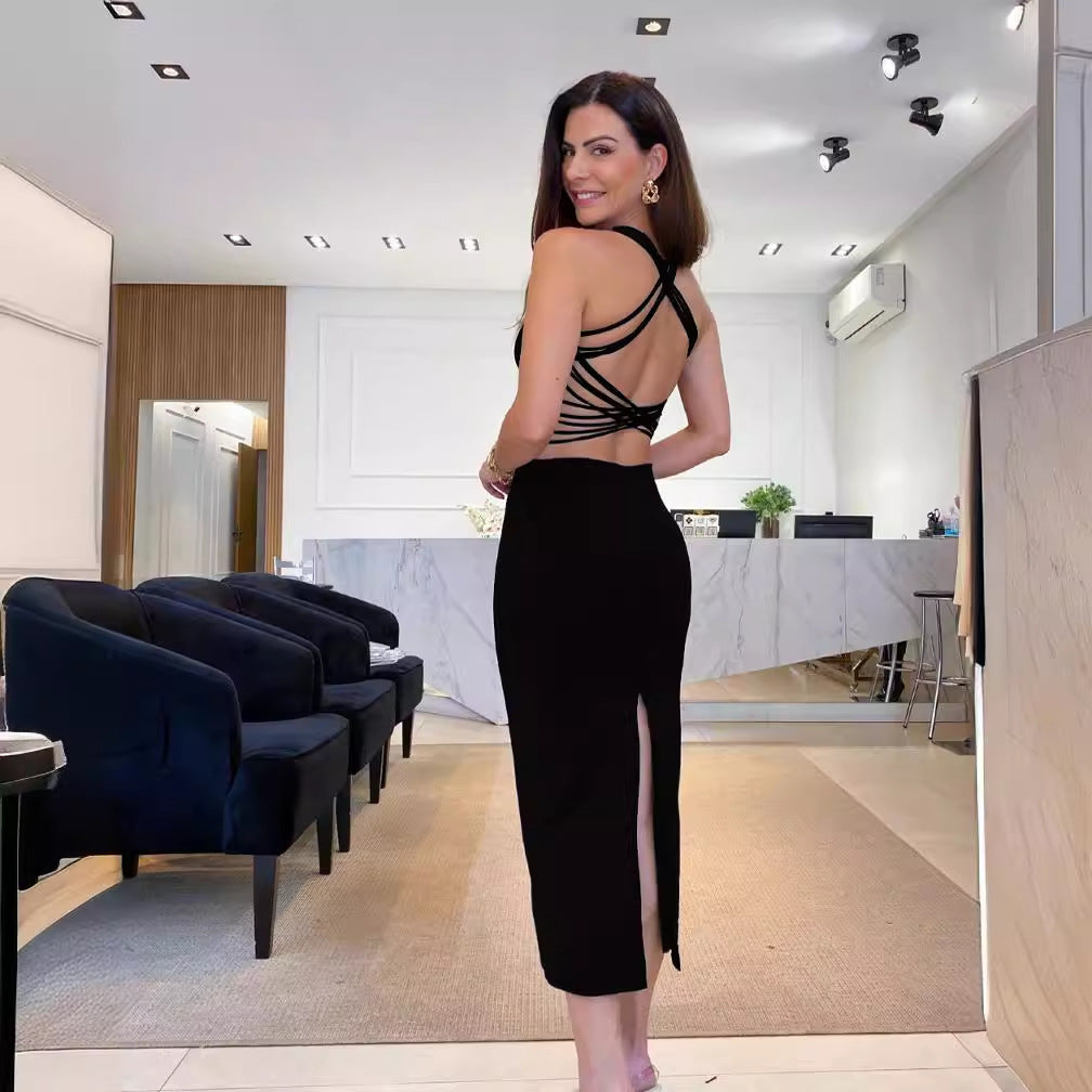 Women's Elegant Midi Dress with Side Cut-Outs Size