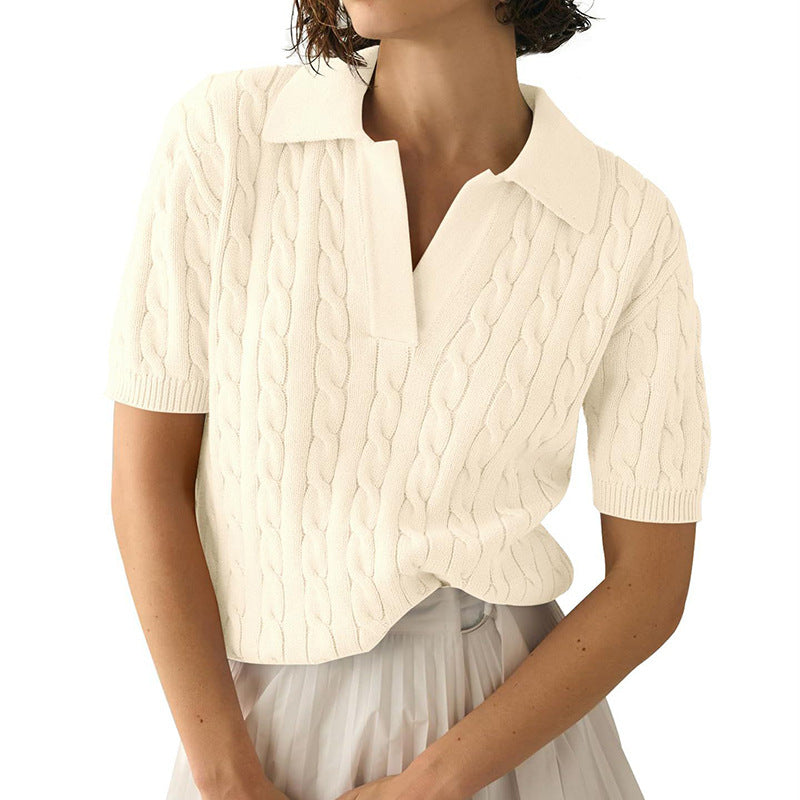 GR | Polo collar twist knit sweater 