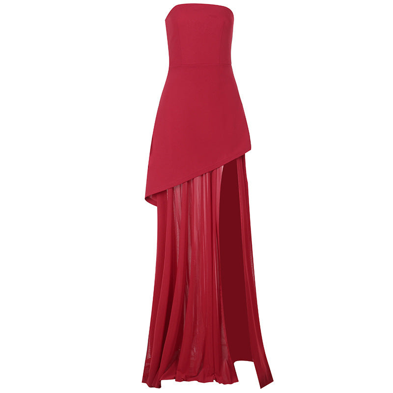 GR | Style Temperament Slim Tube Top Mesh Stitch Swing Dress