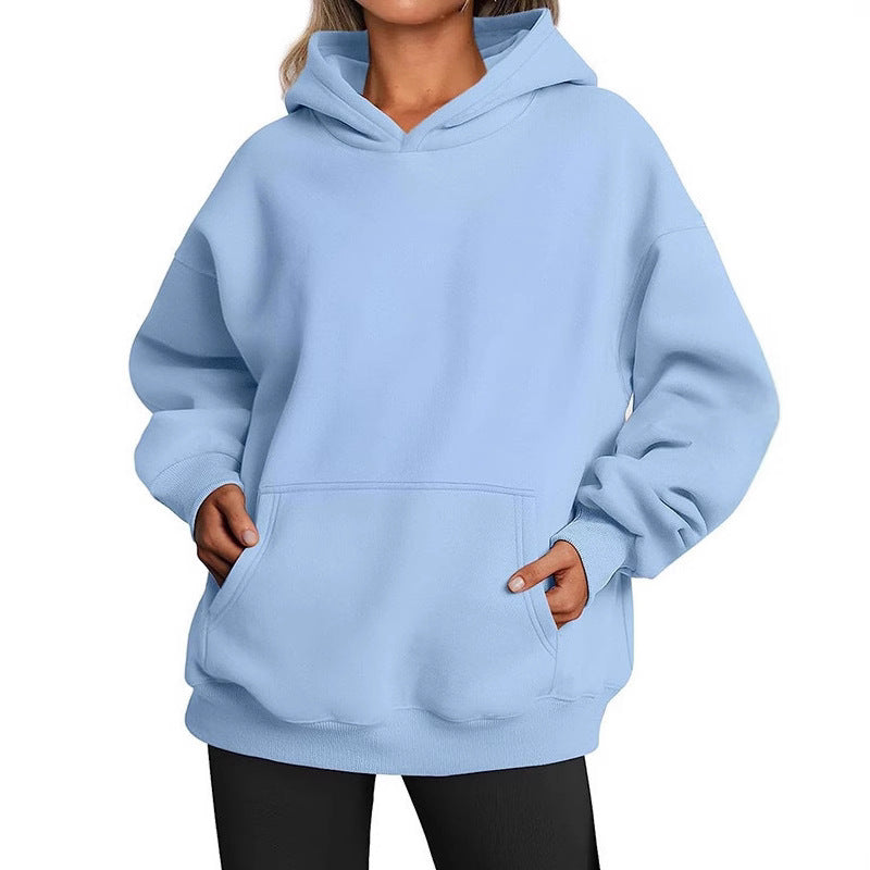 Damen oversized Kapuzenpullover aus weichem Baumwollmix mit praktischen Taschen GR