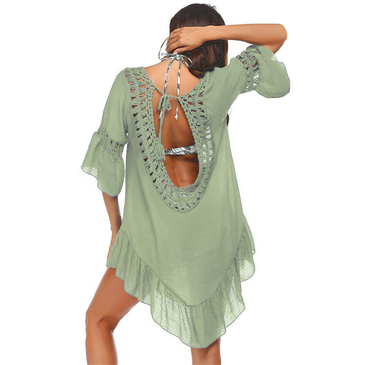 Women's casual beach throw with aesthetic openwork pattern and open back, size GR