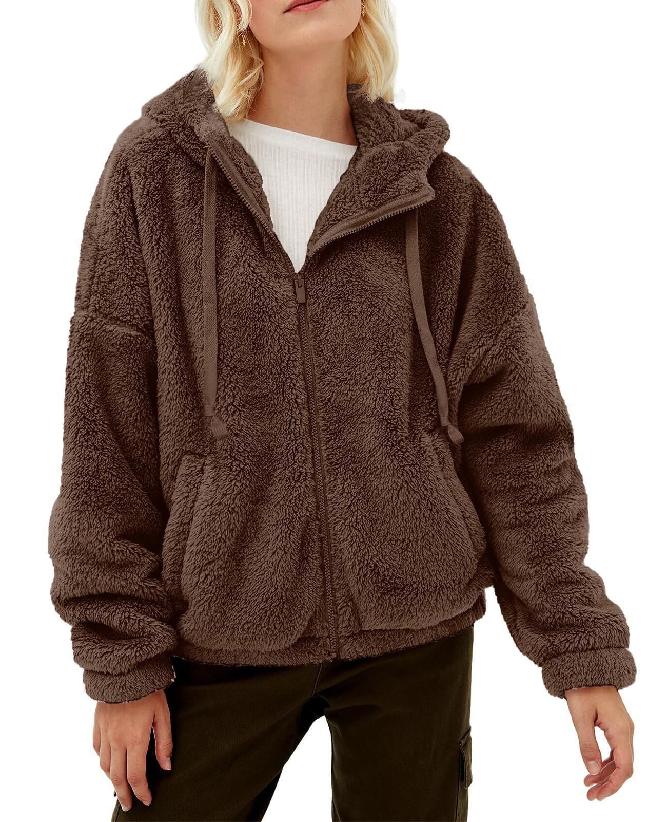 Women's fleece jacket with cozy lining and practical hood design, size S