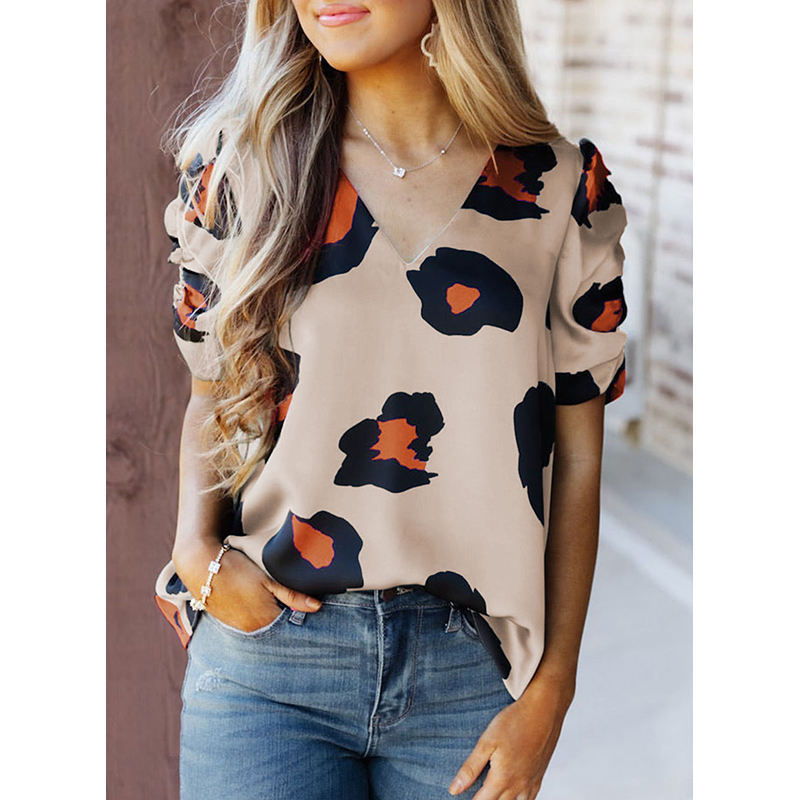 Damen Bluse mit modischem Blumendruck und eleganten Puffärmeln GR