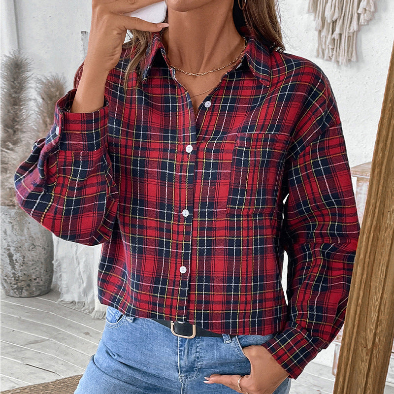 Women's checked overshirt with wide sleeve design, size