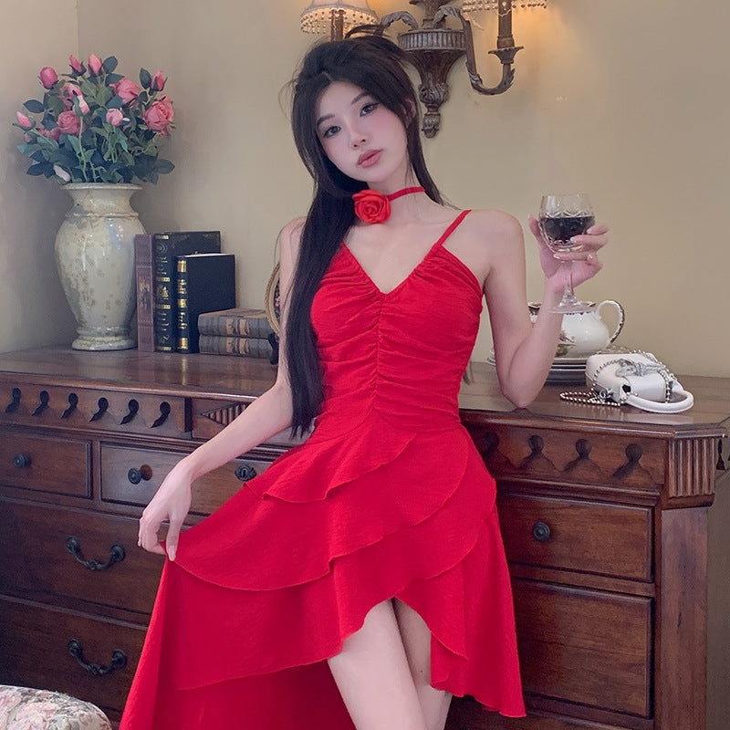 Damen asymmetrisches Sommerkleid mit Rüschendetails GR