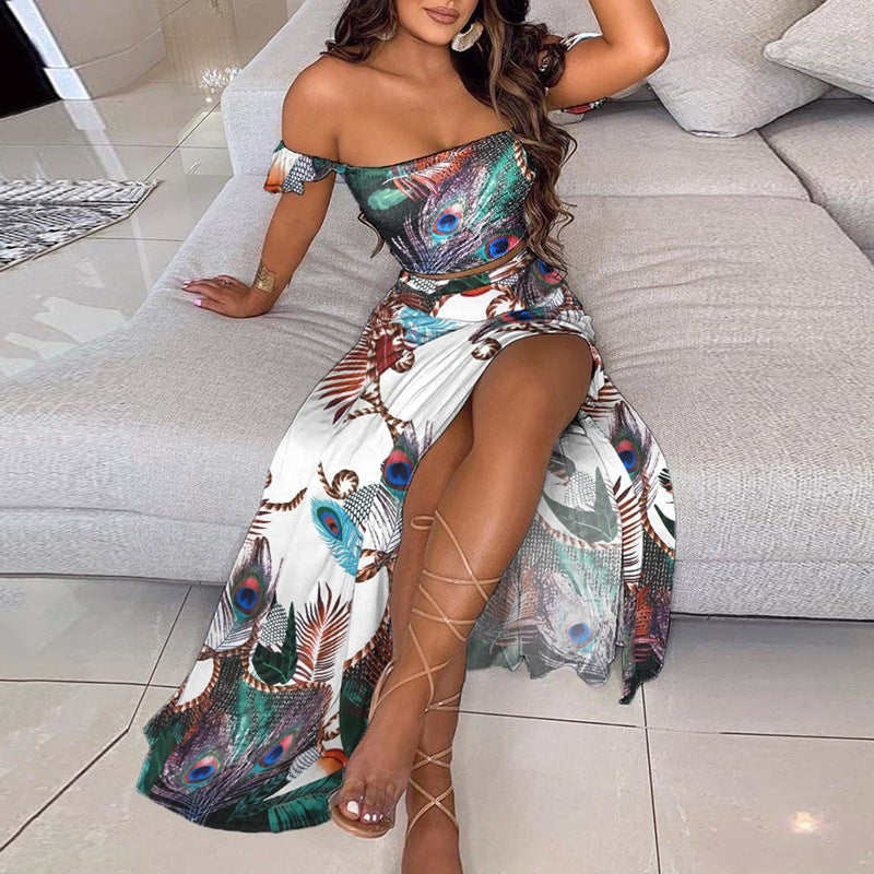GR | Seductive Off-Shoulder One-Shoulder Split Skirt Set 