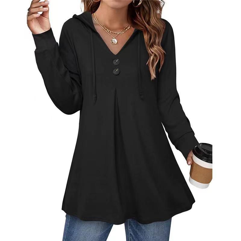 Damen Kapuzenpullover mit Knopfleiste und ausgestelltem Schnitt GR