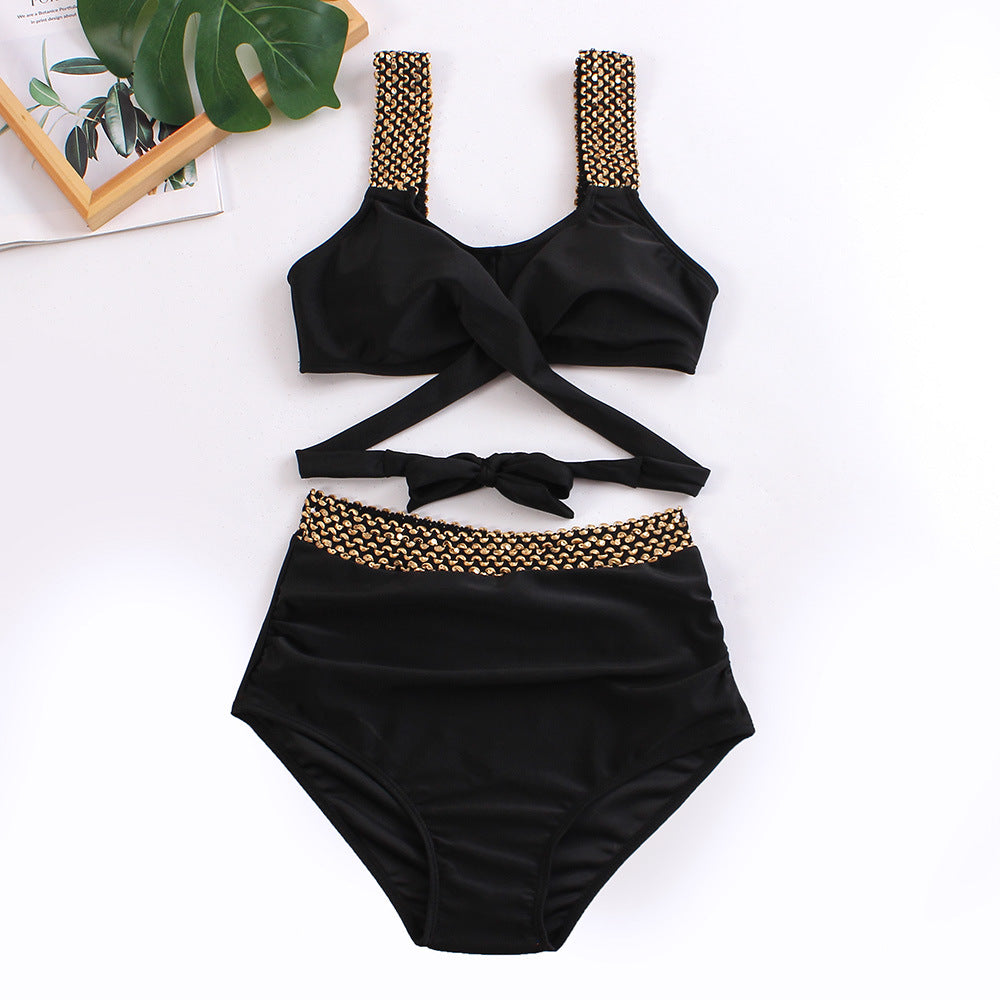 Women's high-cut bikini with fashionable wrap top and glamorous accents, size GR