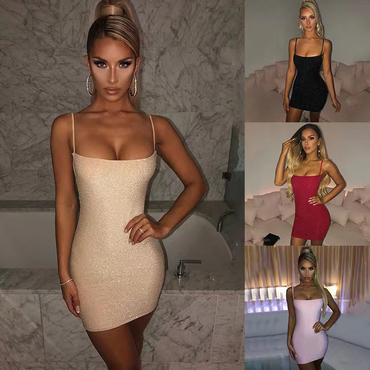 Women's Glittering Mini Dress with Spaghetti Straps Size