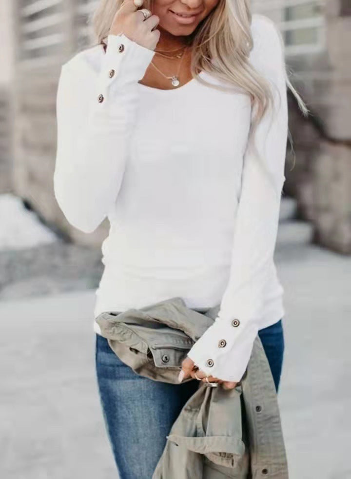 Women's long-sleeved shirt with unique button detail, size