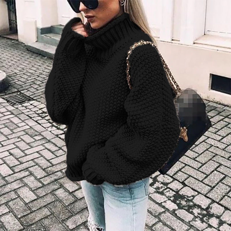 Damen Grobstrickpullover mit hohem Kragen und lässigem Schnitt GR