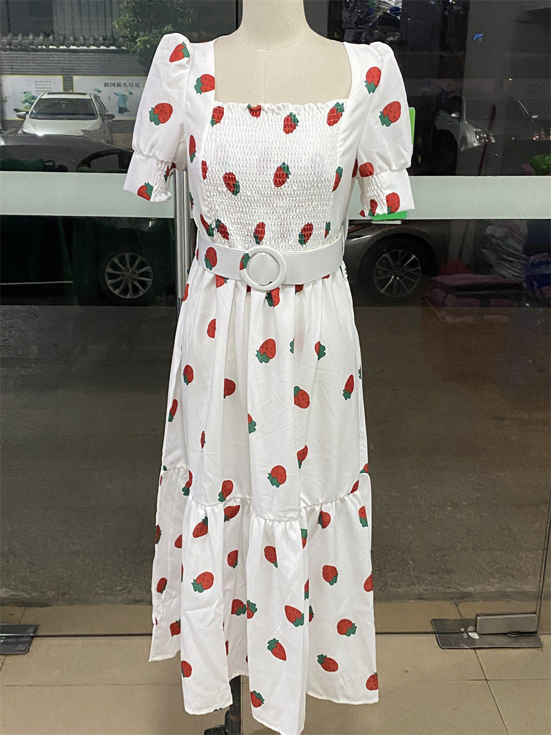 GR | Bedrucktes, taillenbetontes U-Ausschnitt Elegantes Kleid