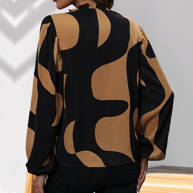 Damen Bluse mit modischem V-Ausschnitt und einzigartigem Muster GR