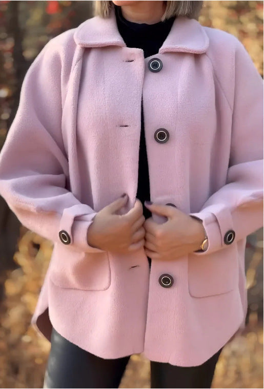 Women's soft wool jacket with shoulder yoke and button details, size