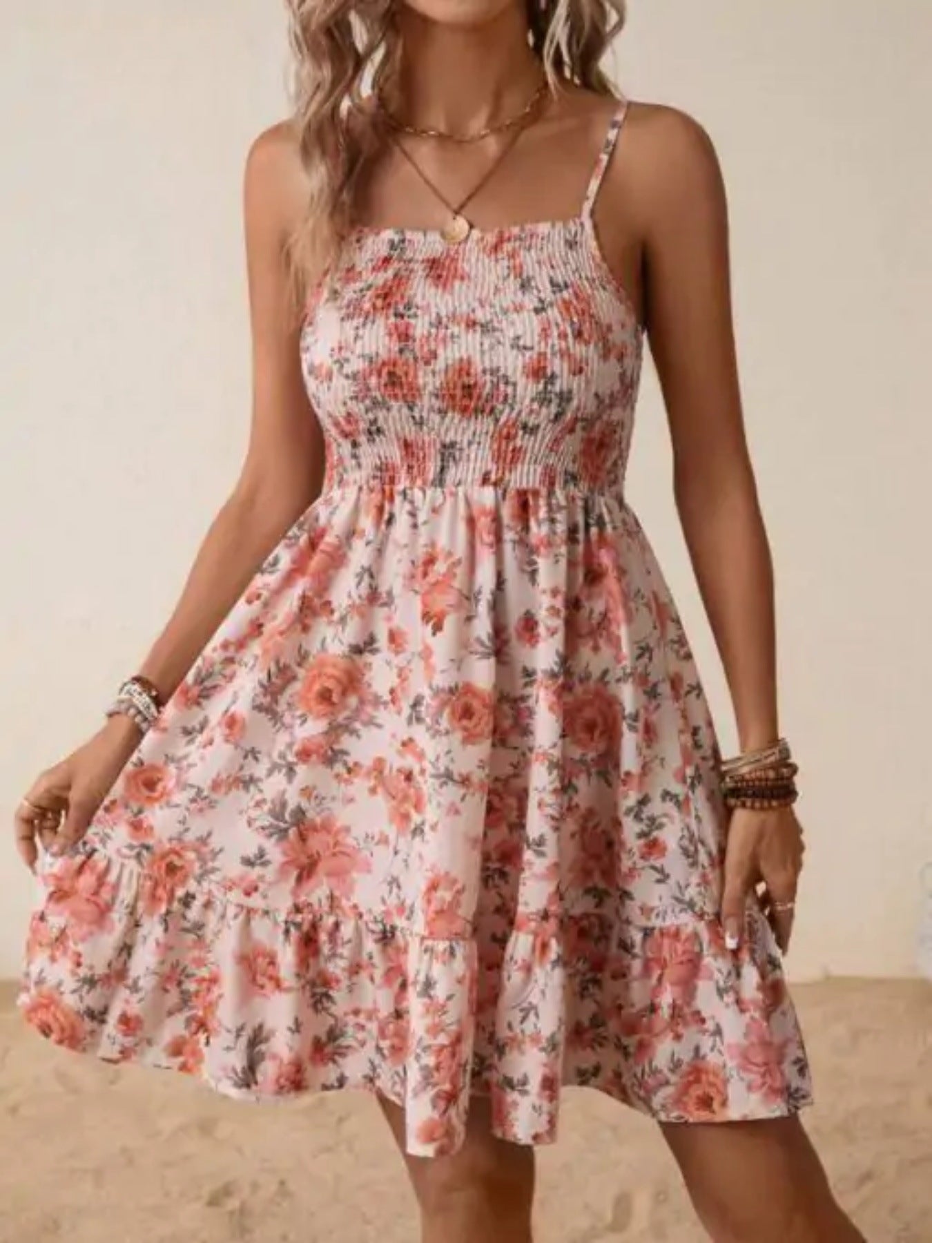 Women's floral dress with elasticated top and gathered skirt, size