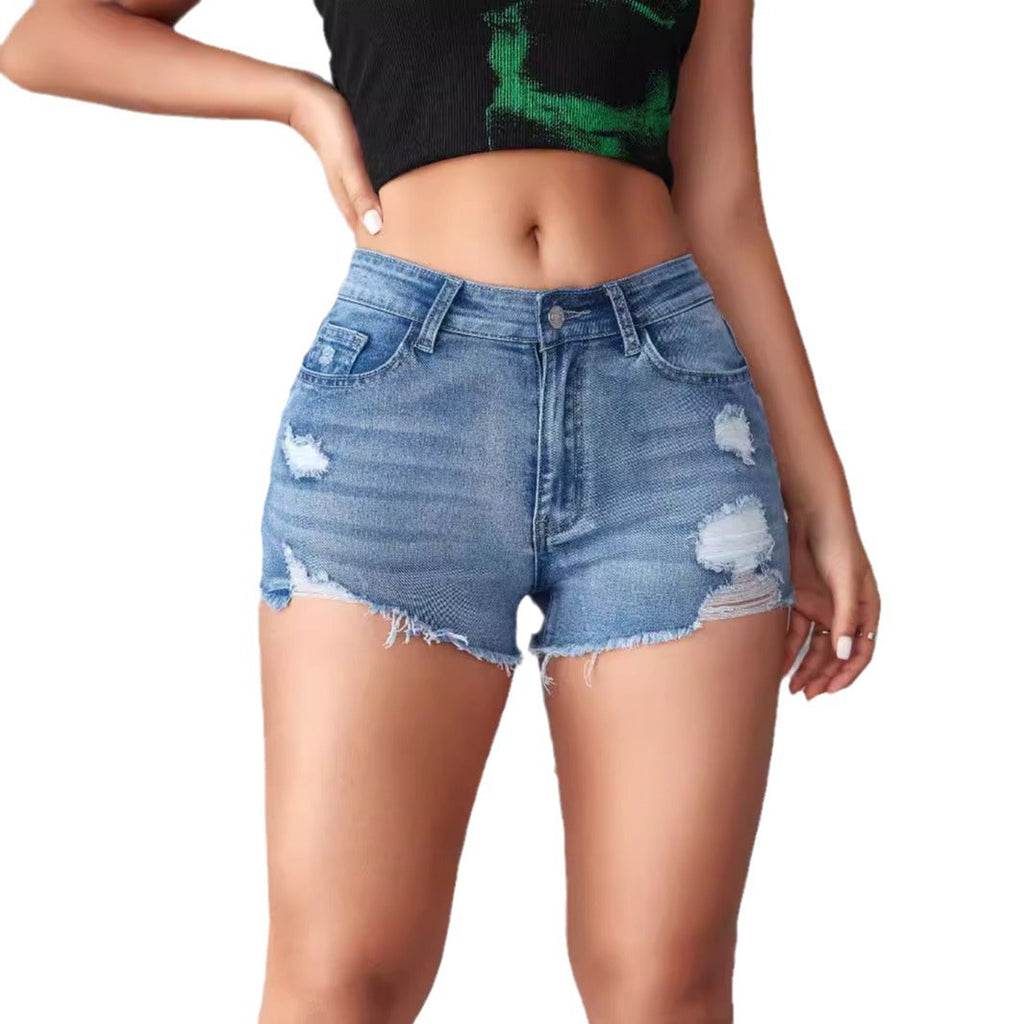 Damen lässige Denim-Shorts im trendy Destroyed-Stil mit hohem Taillenbund GR