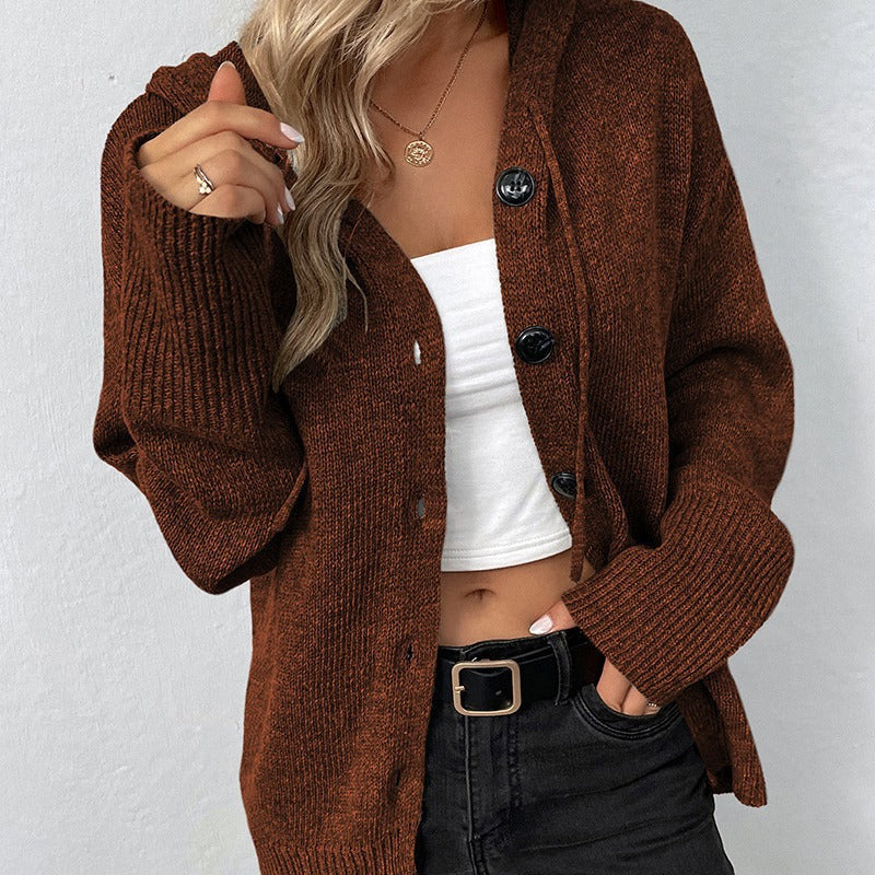 Women's elegant cardigan with hood and buttons