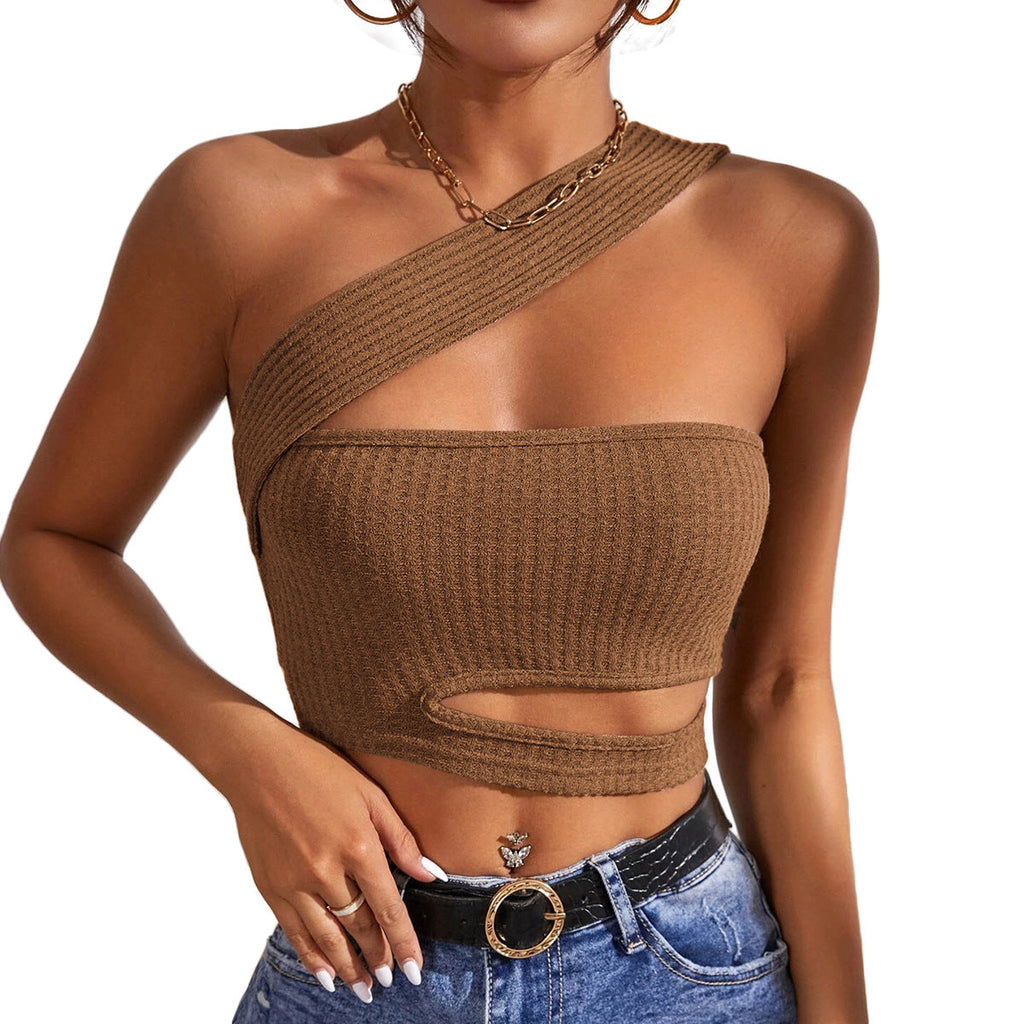 Women's asymmetrical crop top with innovative cut-out, size
