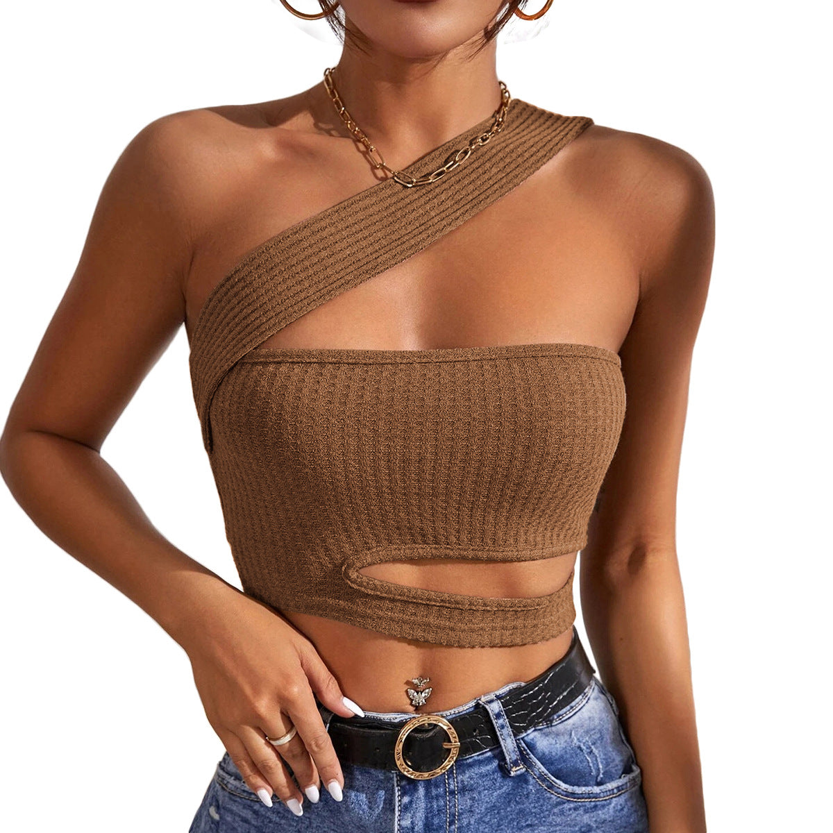 Women's asymmetrical crop top with innovative cut-out, size