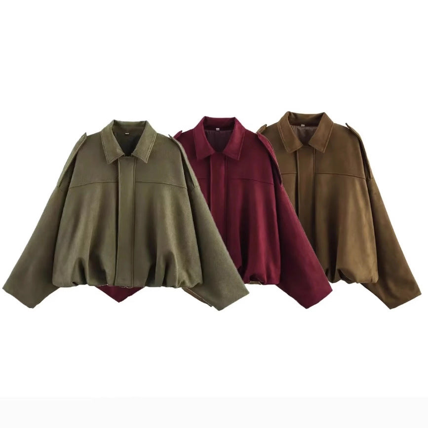 Women's casual bomber jacket with three-dimensional effect and high collar, size S