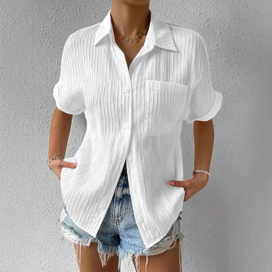 Damen Kurzarm Hemdbluse mit strukturiertem Obermaterial GR