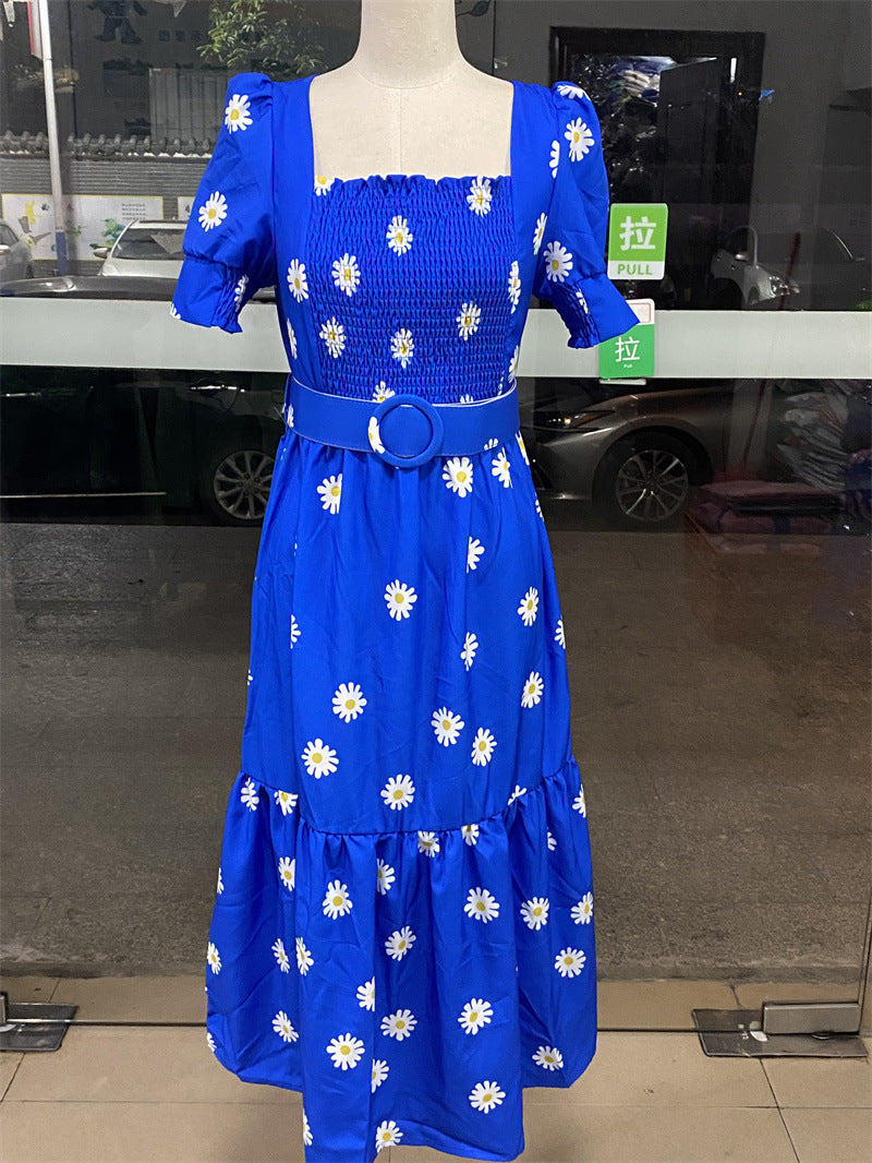 GR | Bedrucktes, taillenbetontes U-Ausschnitt Elegantes Kleid