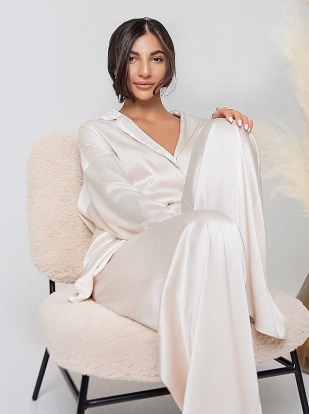 GR | Two-piece French V-neck nightwear Wide-leg trousers