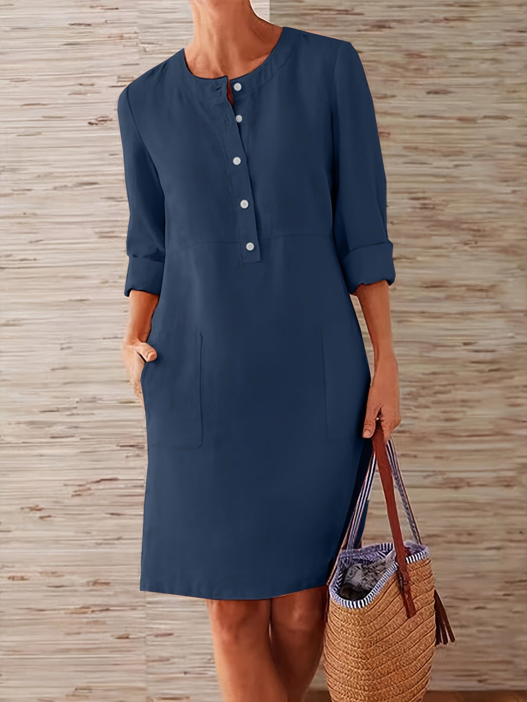 Damen Multitalent Kleid mit Knopfleiste und praktischen Taschen GR