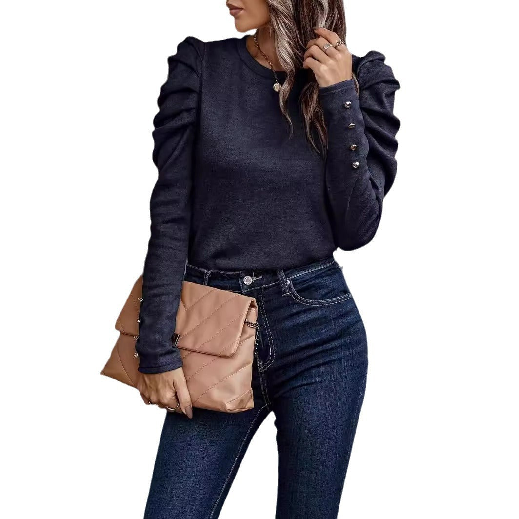 Damen entspannter Pullover mit modischen Rüschendetails und hochgelegten Ärmeln GR