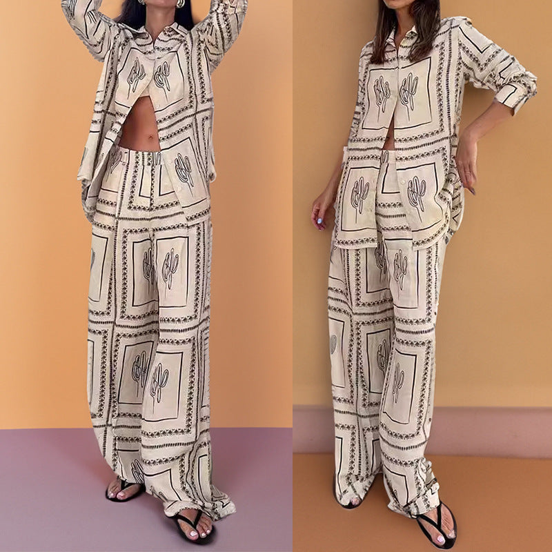 Women's elegant set consisting of a casual blouse and wide-leg trousers, size [size missing]