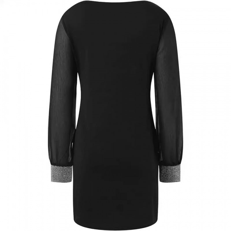 Damen Abendkleid mit transparenten Ärmeln und elegantem V-Ausschnitt GR