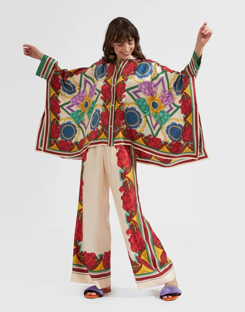 GR | Stand-up collar top and trouser set 