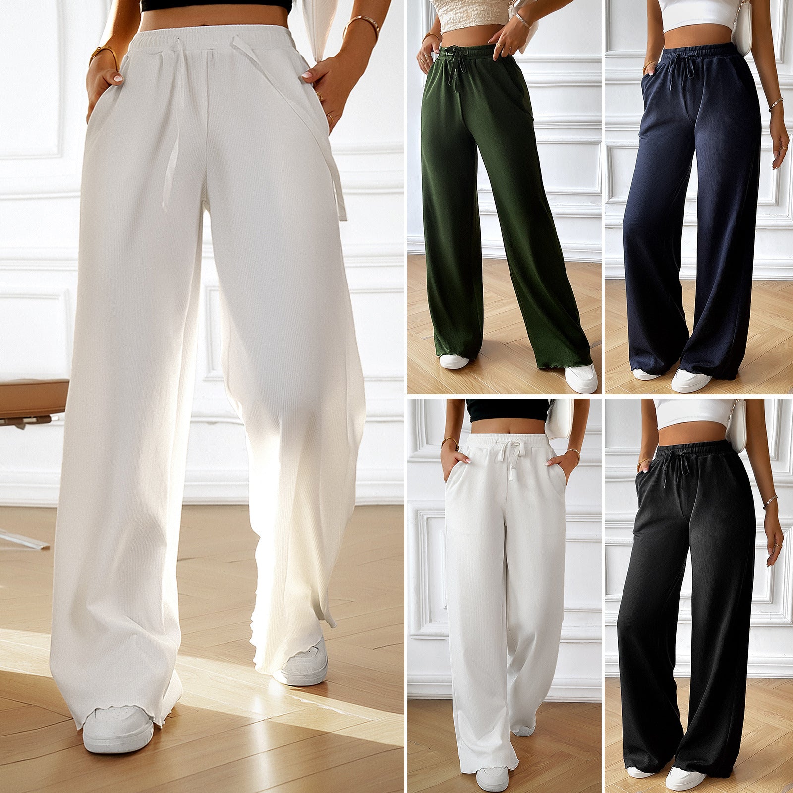 Damen weite Sommerhose mit elastischem Bund und seitlichen Eingrifftaschen GR