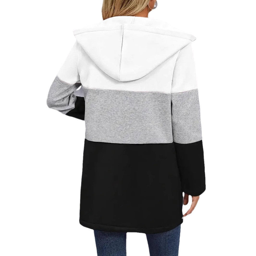 Damen modische Kapuzensweatjacke mit Farbblockdesign und bequemer Passform GR