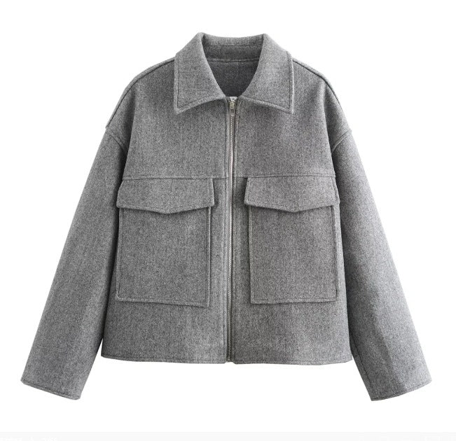 Women's tailored jacket with practical flap pockets and soft wool blend, size S