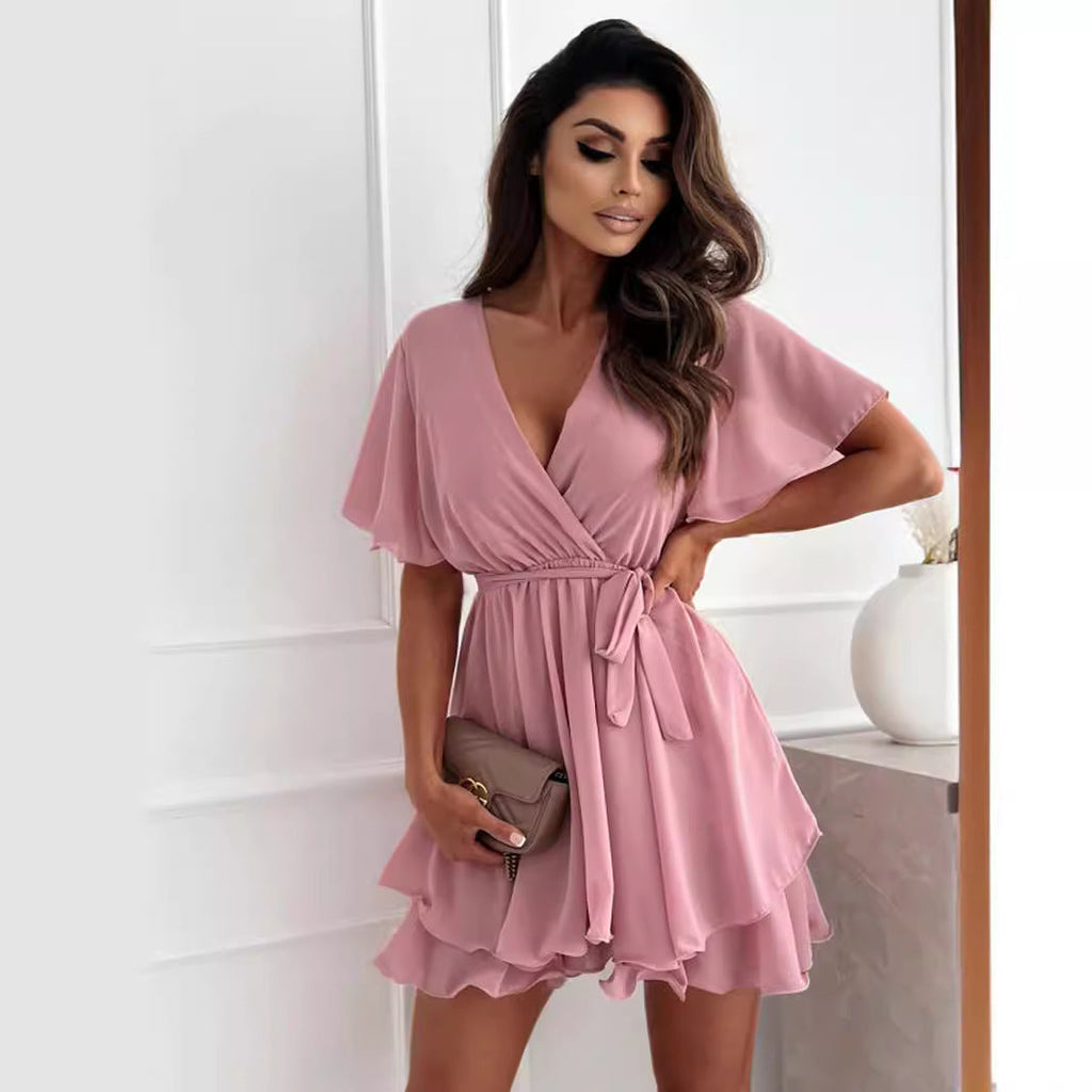 GR | Kurzes Rüschensaum Damen-Minikleid