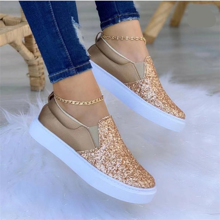 Women's slip-on sneakers with glittery upper and comfortable entry, size GR