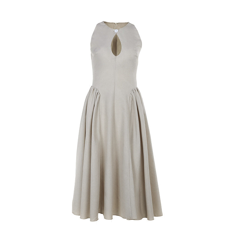 Women's midi dress with chic keyhole neckline and elegant skirt, size S