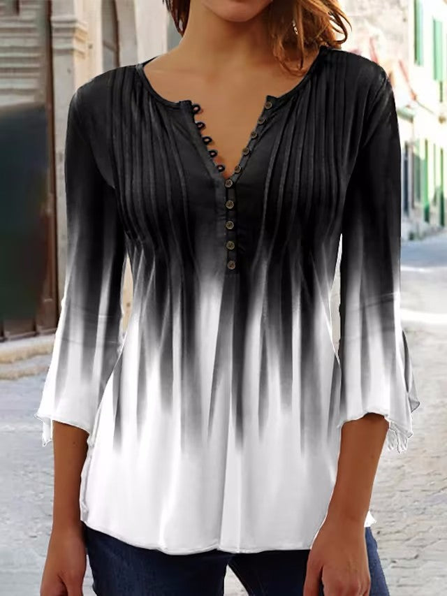 Damen Bluse mit Ombre-Effekt und Knopfleiste GR