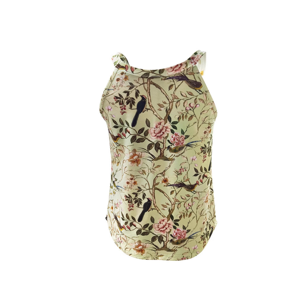 Damen ärmelloses Blumenshirt mit hohem Kragen GR