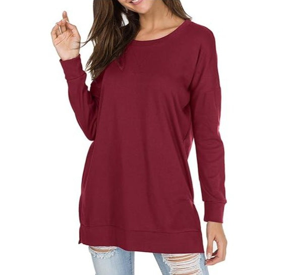 GR | Einfarbiges Rundhals-Casual-Top