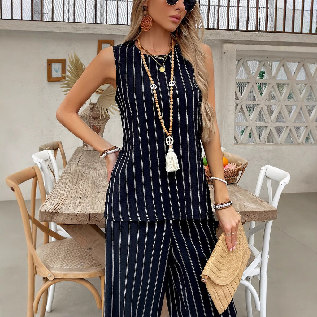 Women's striped two-piece set with a loose fit and high-quality fabric, size [size missing]