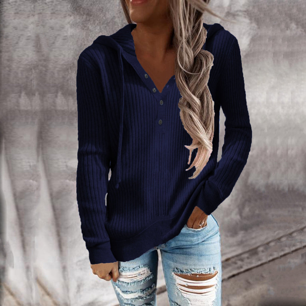 Damen Kapuzenpullover mit strukturiertem Rippdesign und praktischen Knopfdetails GR