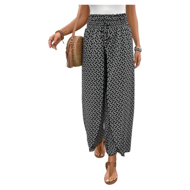 Damen weite Sommerhose mit floralem Muster und elastischem Bund GR