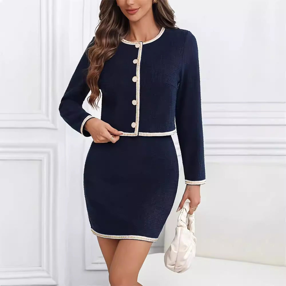Women's elegant tweed dress with short sleeves and classic buttons, size S