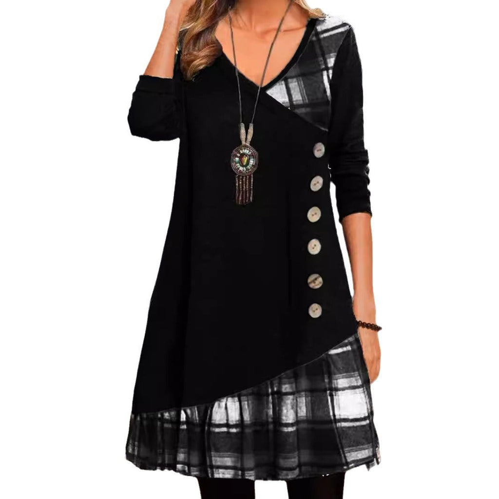 GR | Klassischer Look Karierte Langarmkleid