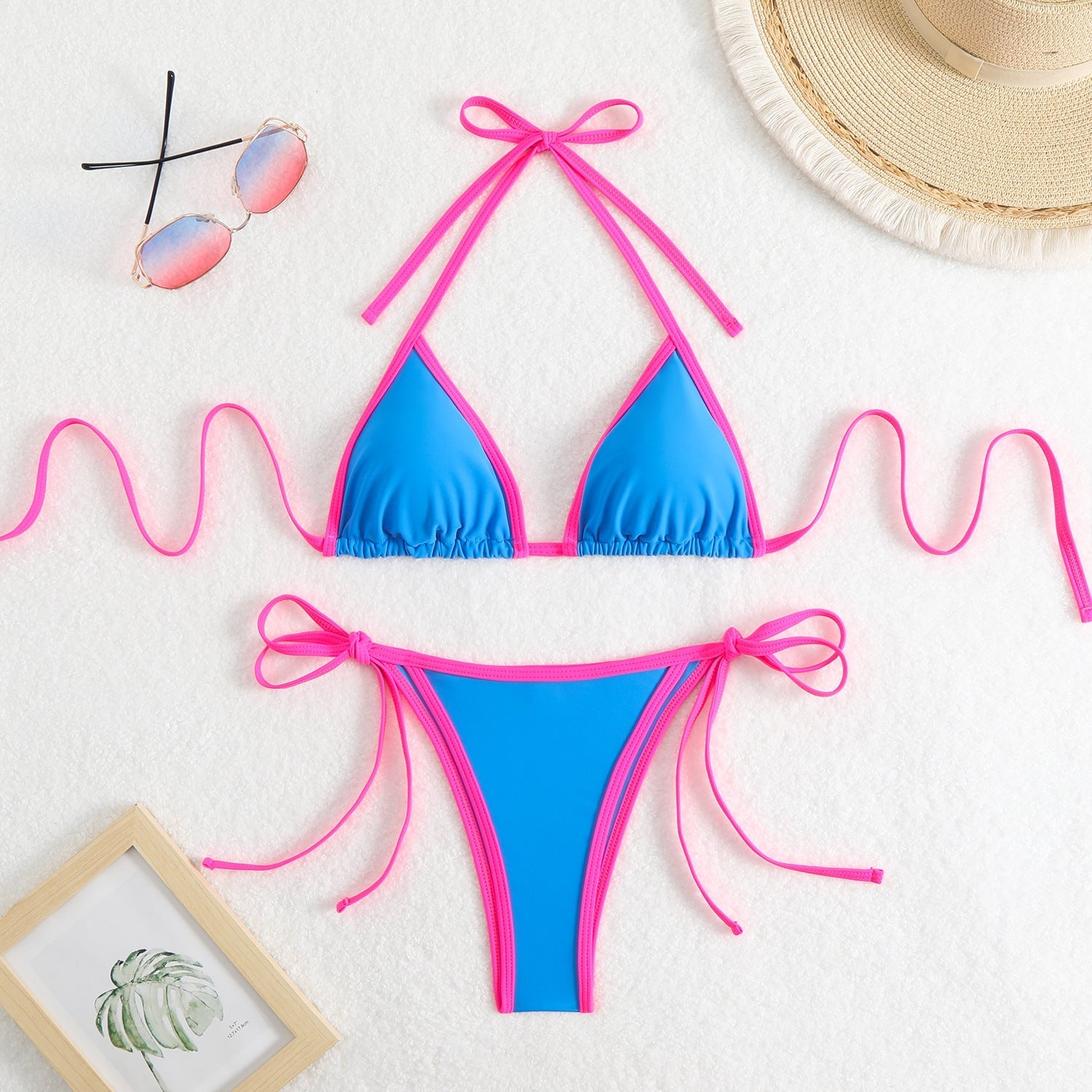 Women's triangle bikini set with adjustable bows and contrasting accents, size GR