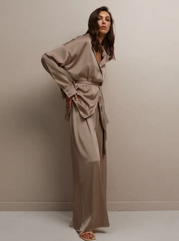 GR | Two-piece French V-neck nightwear Wide-leg trousers