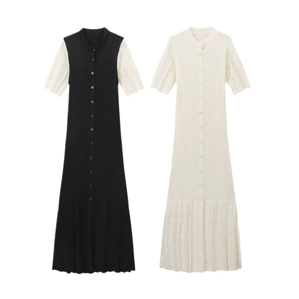 Women's knitted dress with casual puff sleeves, size