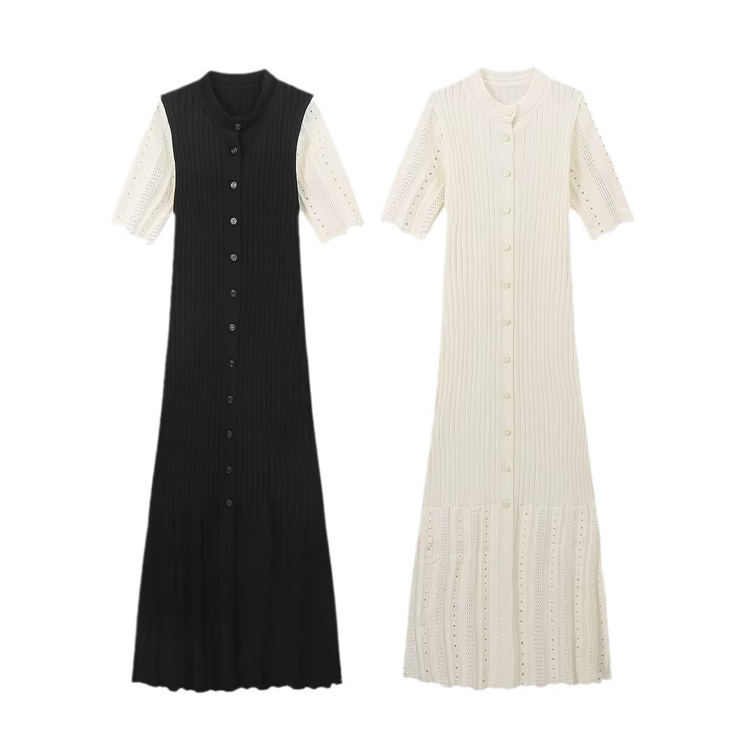 Women's knitted dress with casual puff sleeves, size